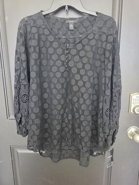 $70 Alfani Lace Sheer Blouse Women L Black See Thru Eyelet Y2K New Chic